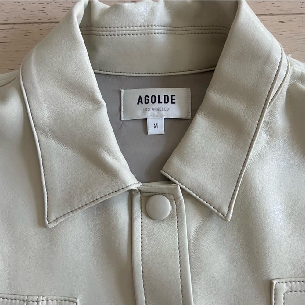 AGOLDE Vegan Leather Shacket Medium Cream Oversized Shirt Jacket EUC - Picture 3 of 10